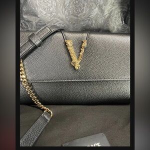 Versace Virtus Clutch Bag in black leather